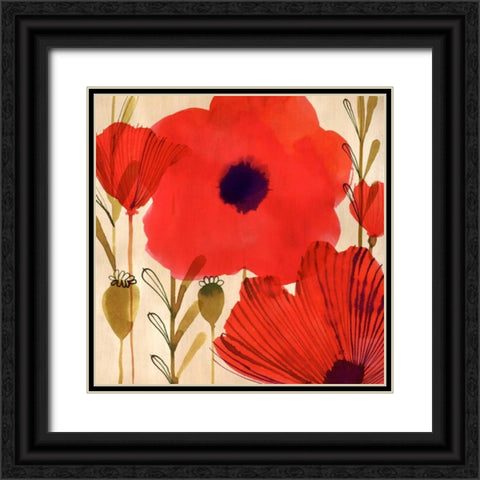 Wild Poppies I Black Ornate Wood Framed Art Print with Double Matting by Berg, Margaret