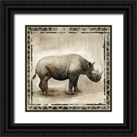 Happy Rhino  Black Ornate Wood Framed Art Print with Double Matting by Woodey, Michelle