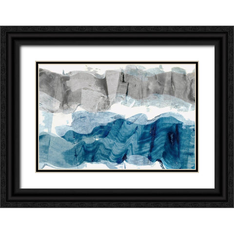 Blue and Grey Stroke  Black Ornate Wood Framed Art Print with Double Matting by Woods, Maya