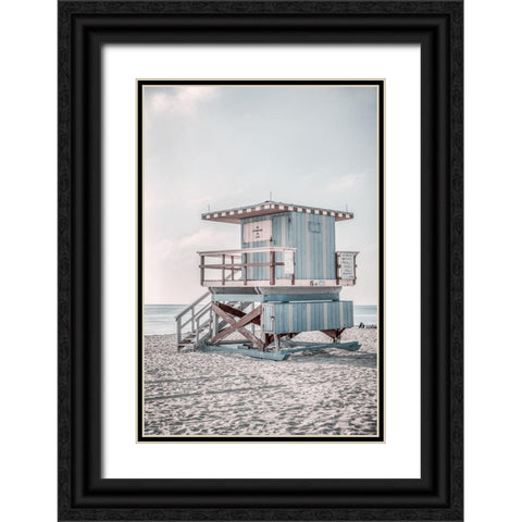 Miam Blue Beach Lifeguard Tower  Black Ornate Wood Framed Art Print with Double Matting by Haase, Andrea