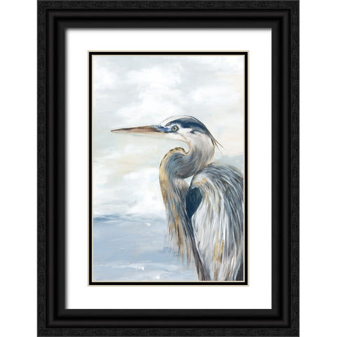 Morning Heron Black Ornate Wood Framed Art Print with Double Matting by Jones, Eli