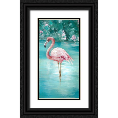 Flamingo Romance I Black Ornate Wood Framed Art Print with Double Matting by Jones, Eli