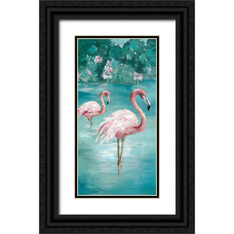Flamingo Romance II Black Ornate Wood Framed Art Print with Double Matting by Jones, Eli