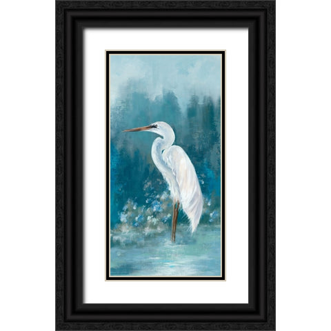 Regal White Egret II Black Ornate Wood Framed Art Print with Double Matting by Jones, Eli