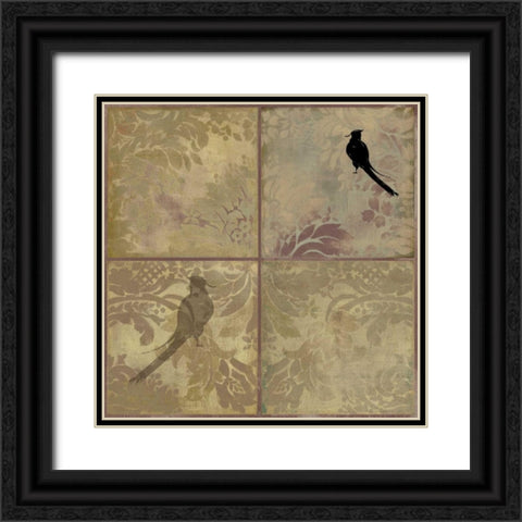 Damask Birds Black Ornate Wood Framed Art Print with Double Matting by PI Studio