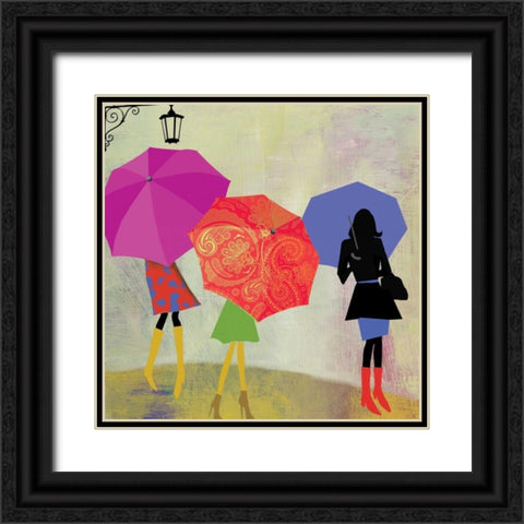 Umbrella Girls Black Ornate Wood Framed Art Print with Double Matting by PI Studio