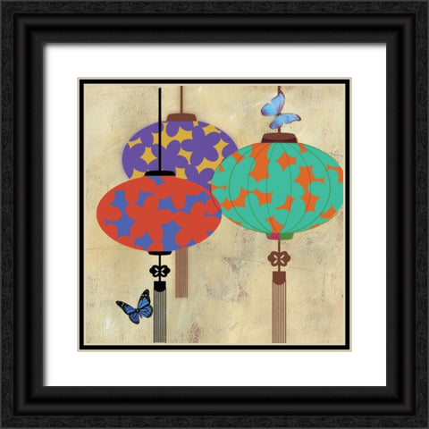 Butterfly Lanterns Black Ornate Wood Framed Art Print with Double Matting by PI Studio