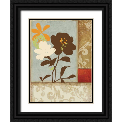 Floral Damask I Black Ornate Wood Framed Art Print with Double Matting by PI Studio