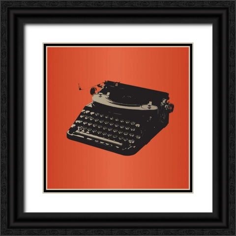 MCM Typewriter Black Ornate Wood Framed Art Print with Double Matting by PI Studio