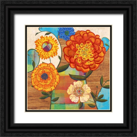 Funky Flowers Black Ornate Wood Framed Art Print with Double Matting by PI Studio