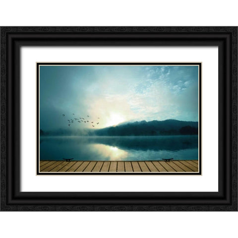 Waterside Black Ornate Wood Framed Art Print with Double Matting by PI Studio