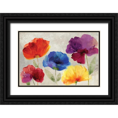 Jewel Florals Black Ornate Wood Framed Art Print with Double Matting by PI Studio