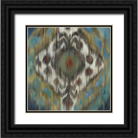 Peacock Ikat Black Ornate Wood Framed Art Print with Double Matting by PI Studio