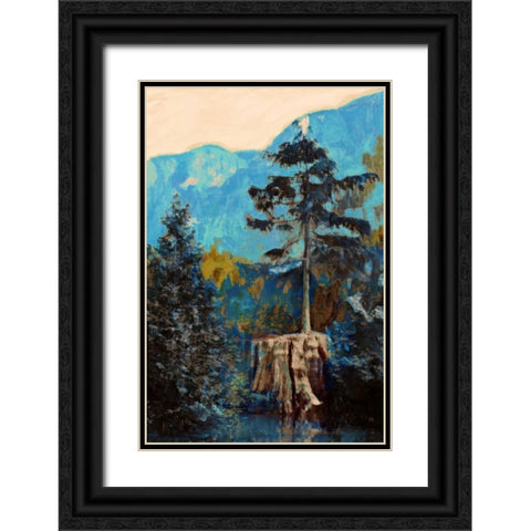 Pine on Blue Black Ornate Wood Framed Art Print with Double Matting by PI Studio