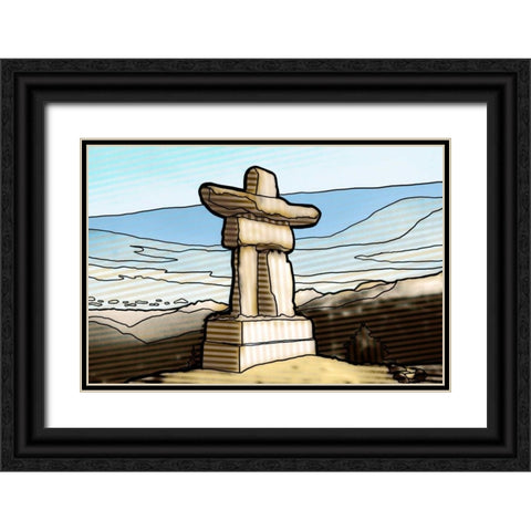 Graphic Inukshuk  Black Ornate Wood Framed Art Print with Double Matting by PI Studio