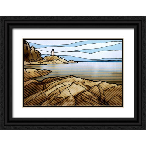 Graphic Lighthouse Black Ornate Wood Framed Art Print with Double Matting by PI Studio