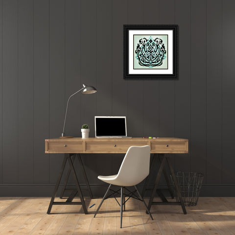 Ornamental Navy Pattern I Black Ornate Wood Framed Art Print with Double Matting by PI Studio