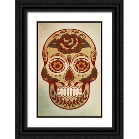 Day of the Dead Skull I Black Ornate Wood Framed Art Print with Double Matting by PI Studio