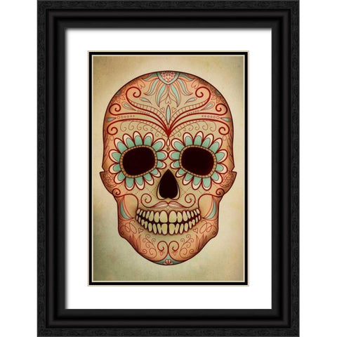 Day of the Dead Skull II Black Ornate Wood Framed Art Print with Double Matting by PI Studio