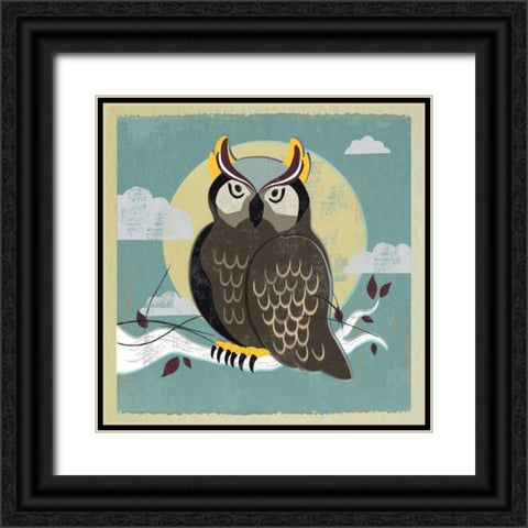 Perched Owl Black Ornate Wood Framed Art Print with Double Matting by PI Studio