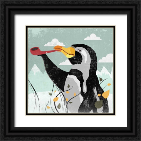 Penguin Stroll Black Ornate Wood Framed Art Print with Double Matting by PI Studio