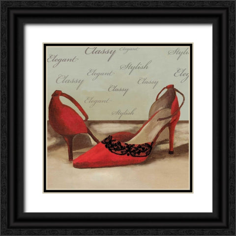 Red Pumps Black Ornate Wood Framed Art Print with Double Matting by PI Studio