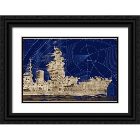 Blueprint Submarine I Black Ornate Wood Framed Art Print with Double Matting by PI Studio