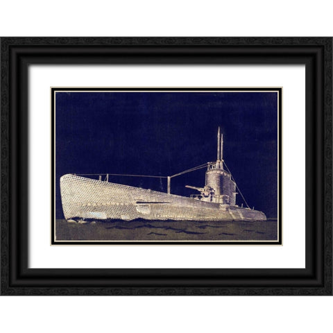 Blueprint Submarine II Black Ornate Wood Framed Art Print with Double Matting by PI Studio