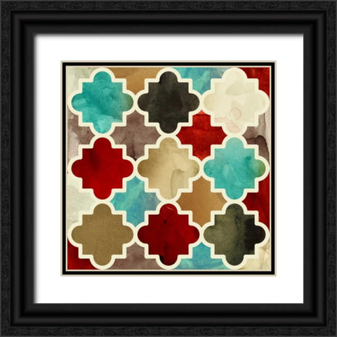 Watercolour Latticework Black Ornate Wood Framed Art Print with Double Matting by PI Studio