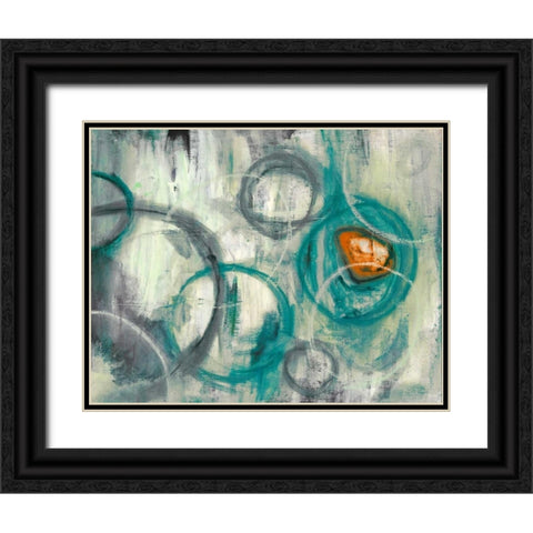 Auspicious Teal Black Ornate Wood Framed Art Print with Double Matting by PI Studio