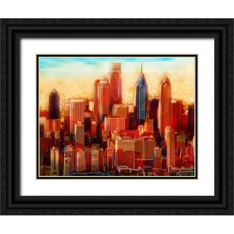 Philadelphia Skyline Black Ornate Wood Framed Art Print with Double Matting by PI Studio