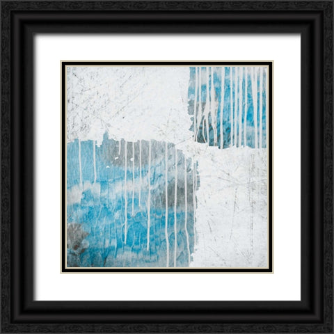 Blue Drips Black Ornate Wood Framed Art Print with Double Matting by PI Galerie