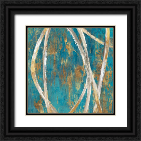 Teal Abstract I Black Ornate Wood Framed Art Print with Double Matting by PI Galerie