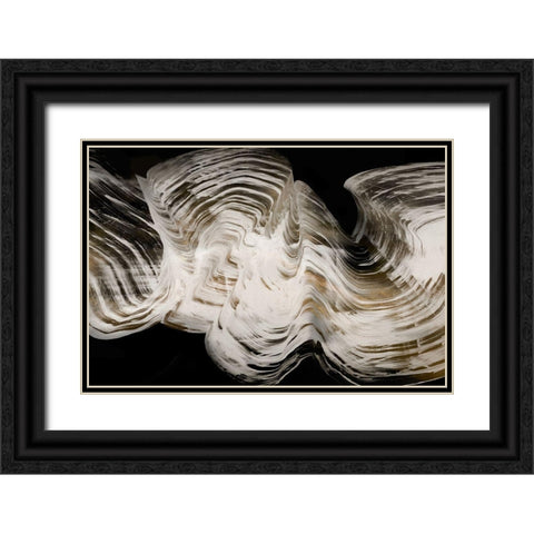 White Strokes  Black Ornate Wood Framed Art Print with Double Matting by PI Studio