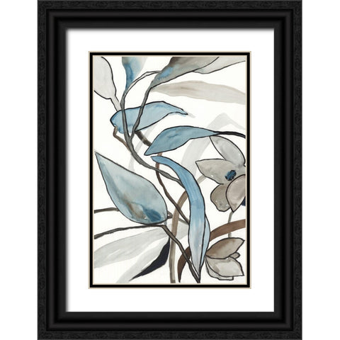 Blooming Blue Florals I  Black Ornate Wood Framed Art Print with Double Matting by PI Studio