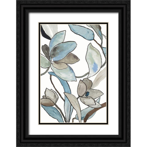 Blooming Blue Florals II Black Ornate Wood Framed Art Print with Double Matting by PI Studio