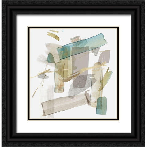 Blue Rectangle Cluster II  Black Ornate Wood Framed Art Print with Double Matting by PI Studio