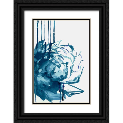 Blue Floral Drip  Black Ornate Wood Framed Art Print with Double Matting by PI Studio