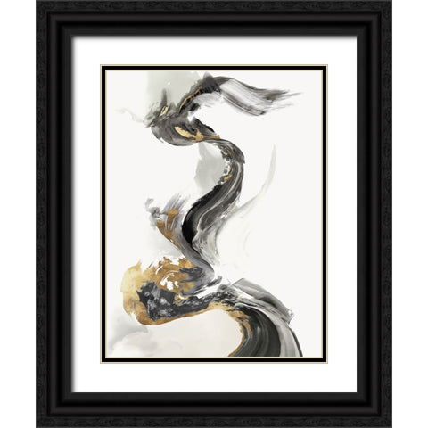 Golden Splash Stroke  Black Ornate Wood Framed Art Print with Double Matting by PI Studio