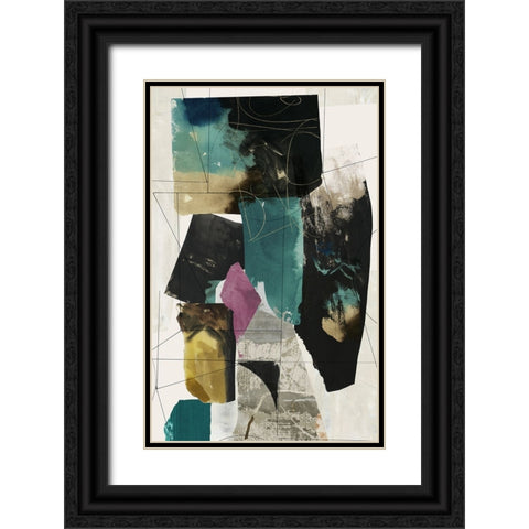 Teal Composition I  Black Ornate Wood Framed Art Print with Double Matting by PI Studio