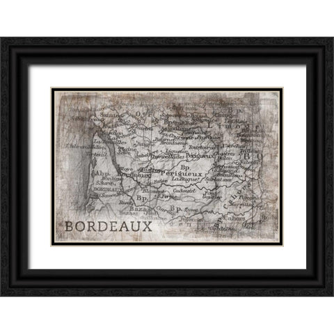 Tuscany Map White Black Ornate Wood Framed Art Print with Double Matting by PI Galerie