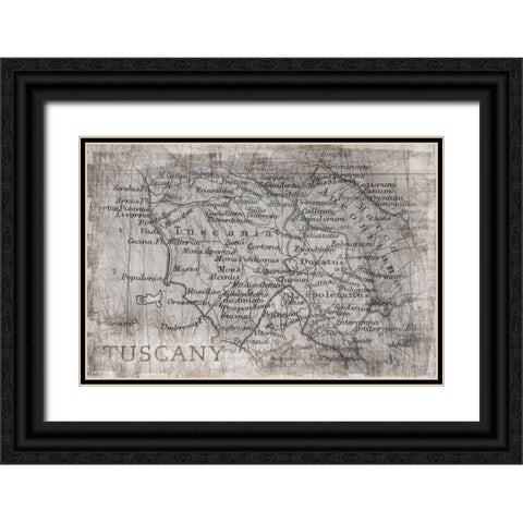 Tuscany Map White Black Ornate Wood Framed Art Print with Double Matting by PI Galerie