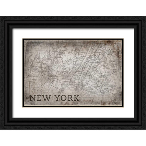 New York Map White Black Ornate Wood Framed Art Print with Double Matting by PI Galerie
