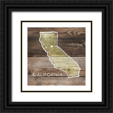 California Rustic Map Black Ornate Wood Framed Art Print with Double Matting by PI Galerie