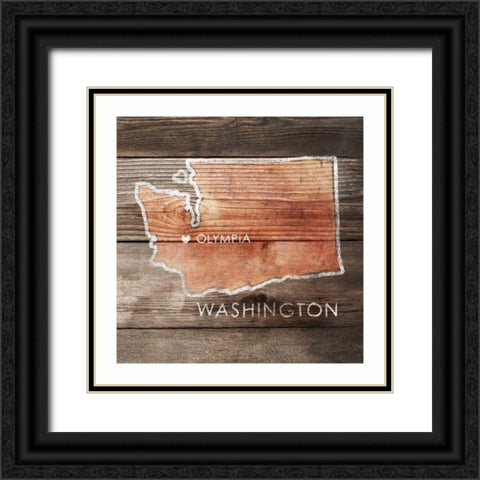 Washington Rustic Map Black Ornate Wood Framed Art Print with Double Matting by PI Galerie