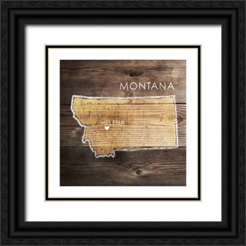 Montana Rustic Map Black Ornate Wood Framed Art Print with Double Matting by PI Galerie