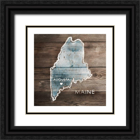 Maine Rustic Map Black Ornate Wood Framed Art Print with Double Matting by PI Galerie