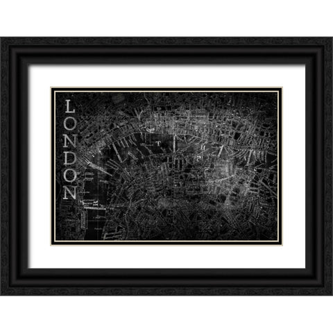 Map London Black Black Ornate Wood Framed Art Print with Double Matting by PI Studio