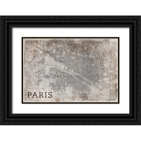 Map Paris White Black Ornate Wood Framed Art Print with Double Matting by PI Studio