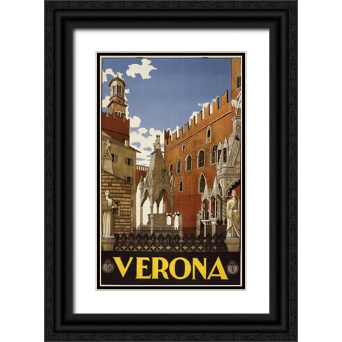 Verona Black Ornate Wood Framed Art Print with Double Matting by PI Collection